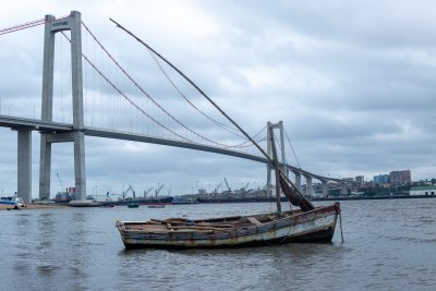 Small fishing boat across the Katembe Maputo Bridge