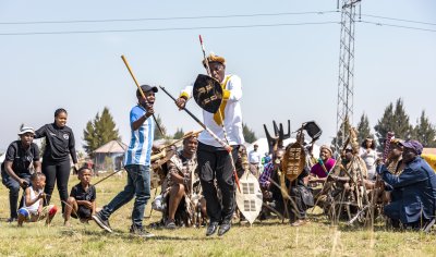 Zulu traditional dancers celebrating.