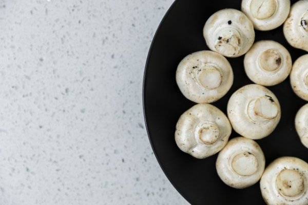 Mushrooms on a black plate