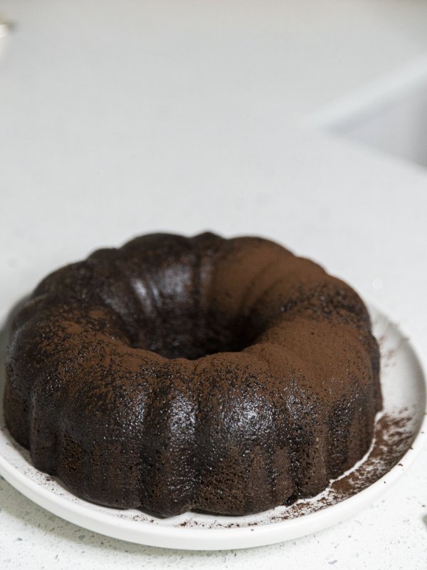 Home made chocolate cake and fruit