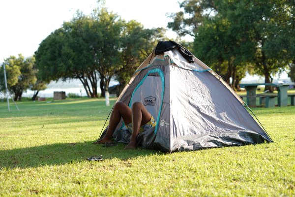 Camping in the summer near a dam