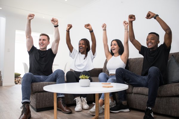 Everyone cheering on couch