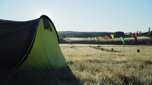 Morning frost at campsite