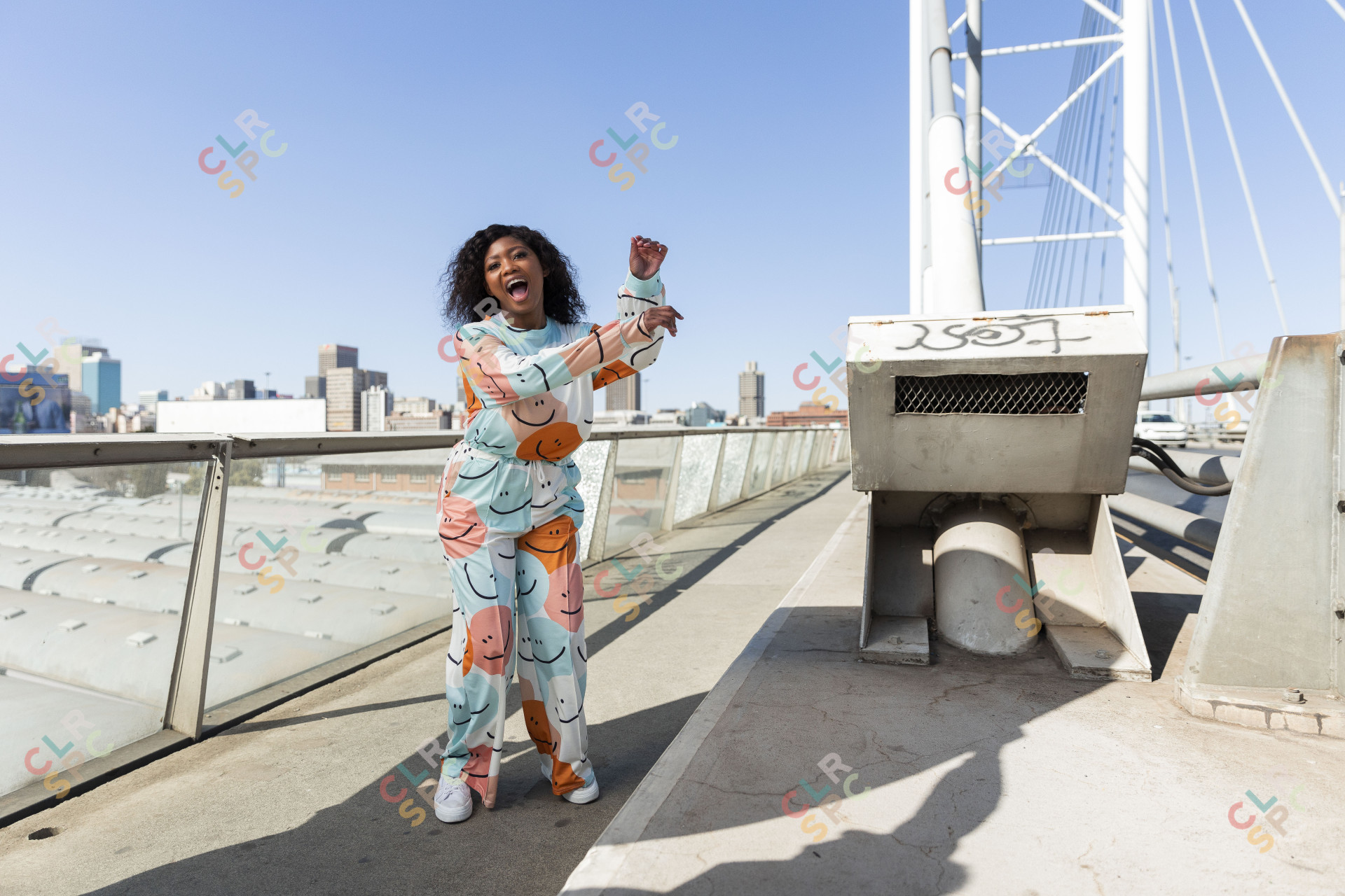 Black woman in the city smiling