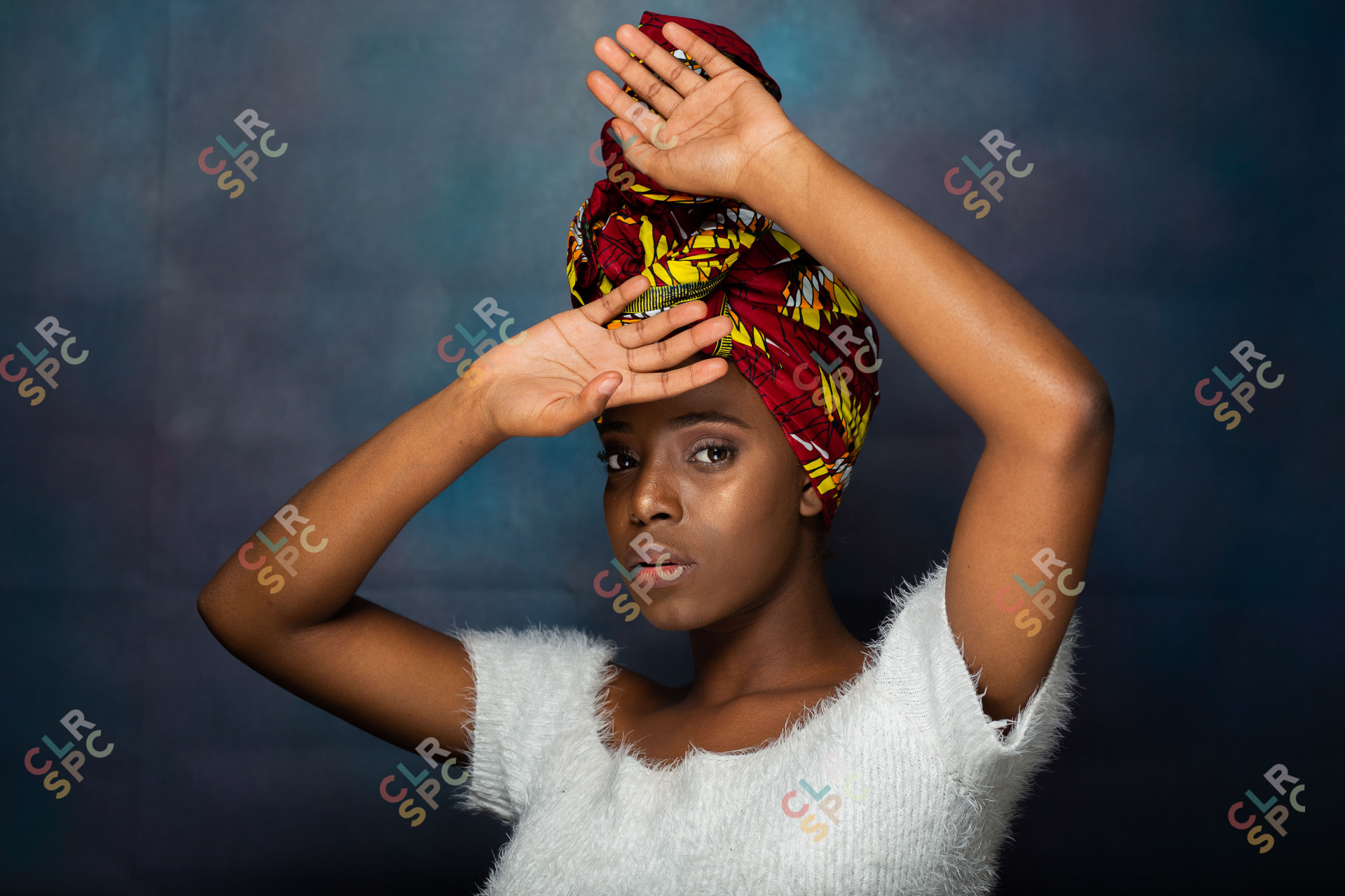 Model with African head wrap