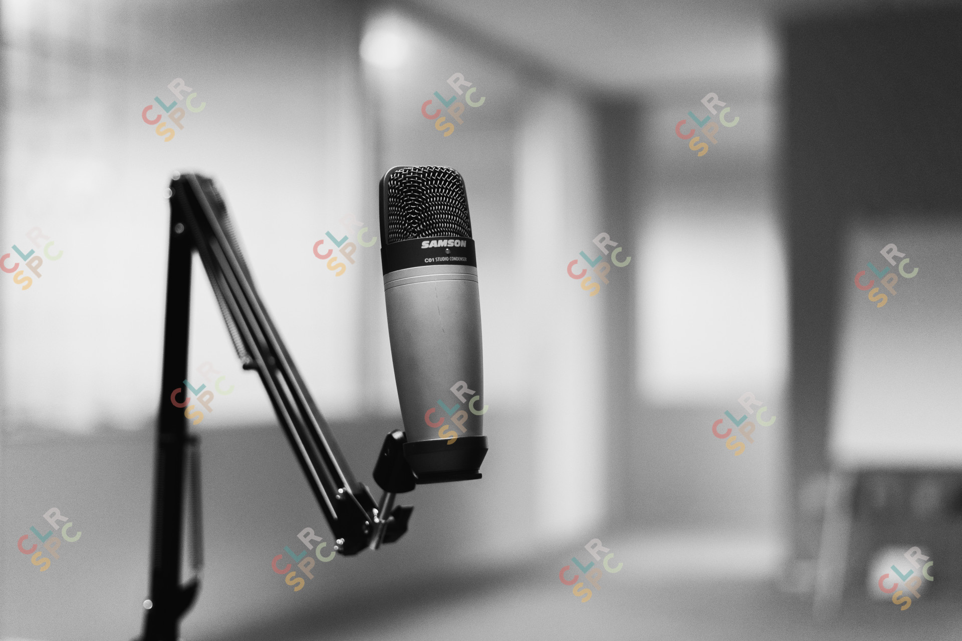 Podcasting condenser microphone on a stand