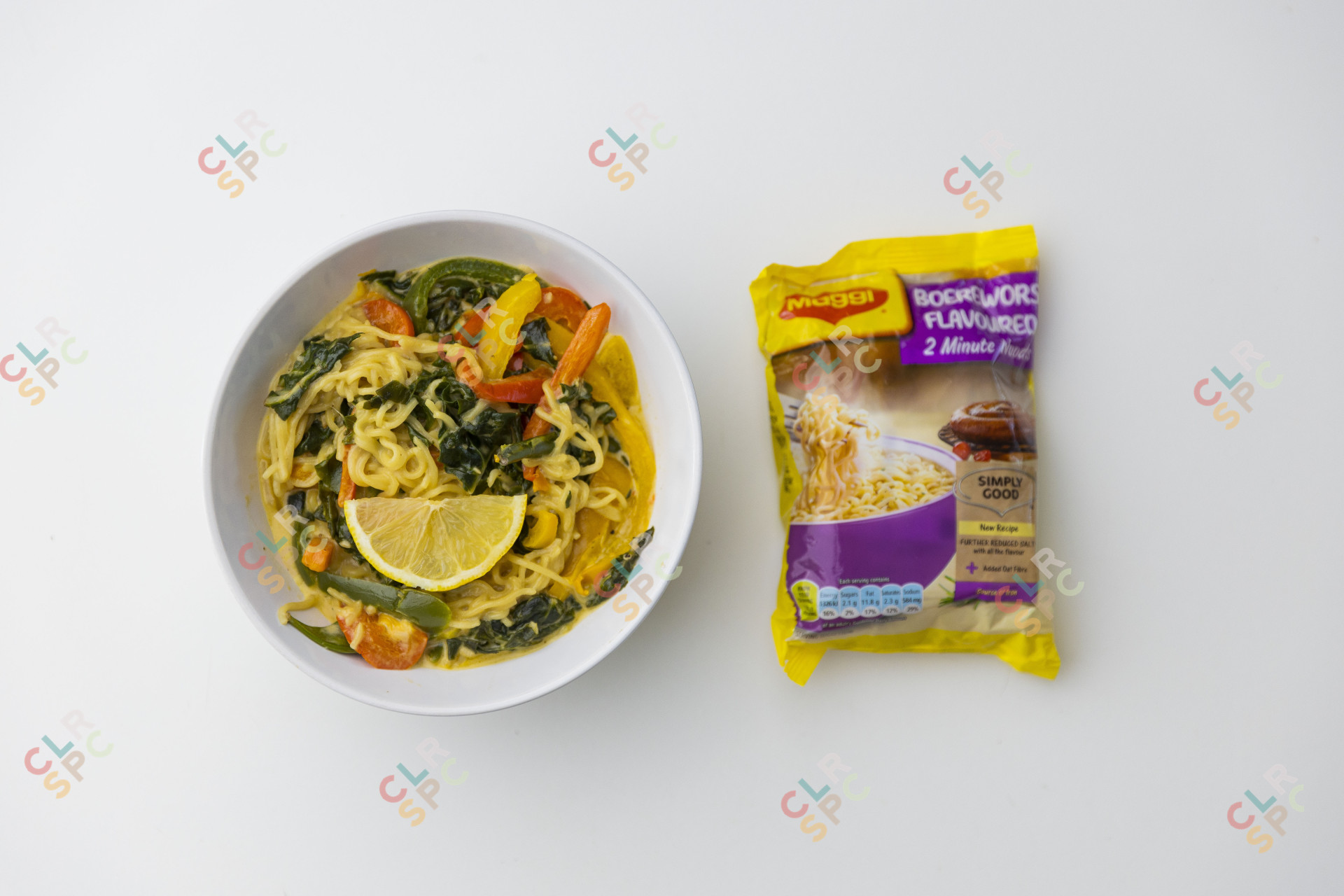 Vegetarian maggie noodles in a bowl.