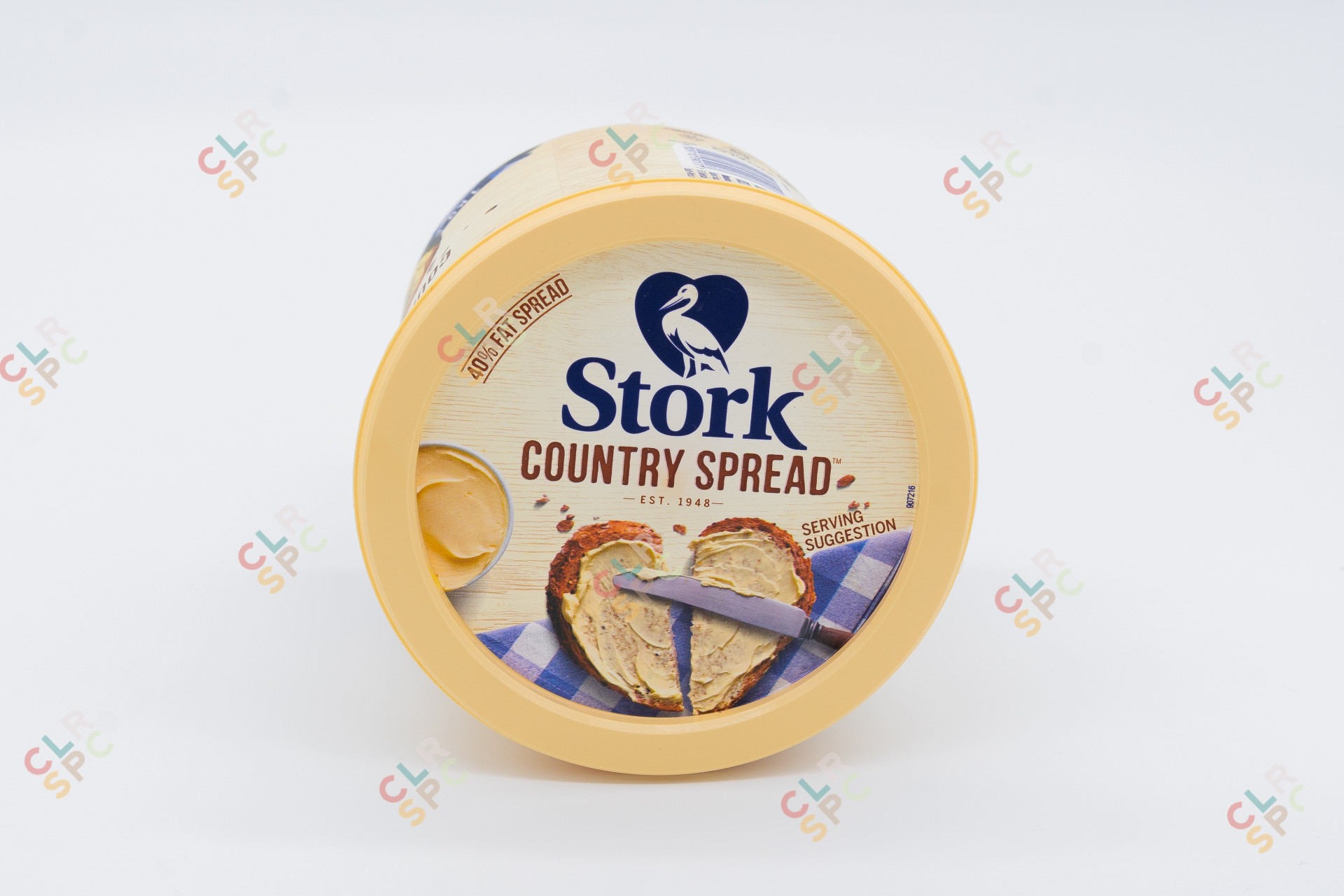 Product of stork country spread on the side.