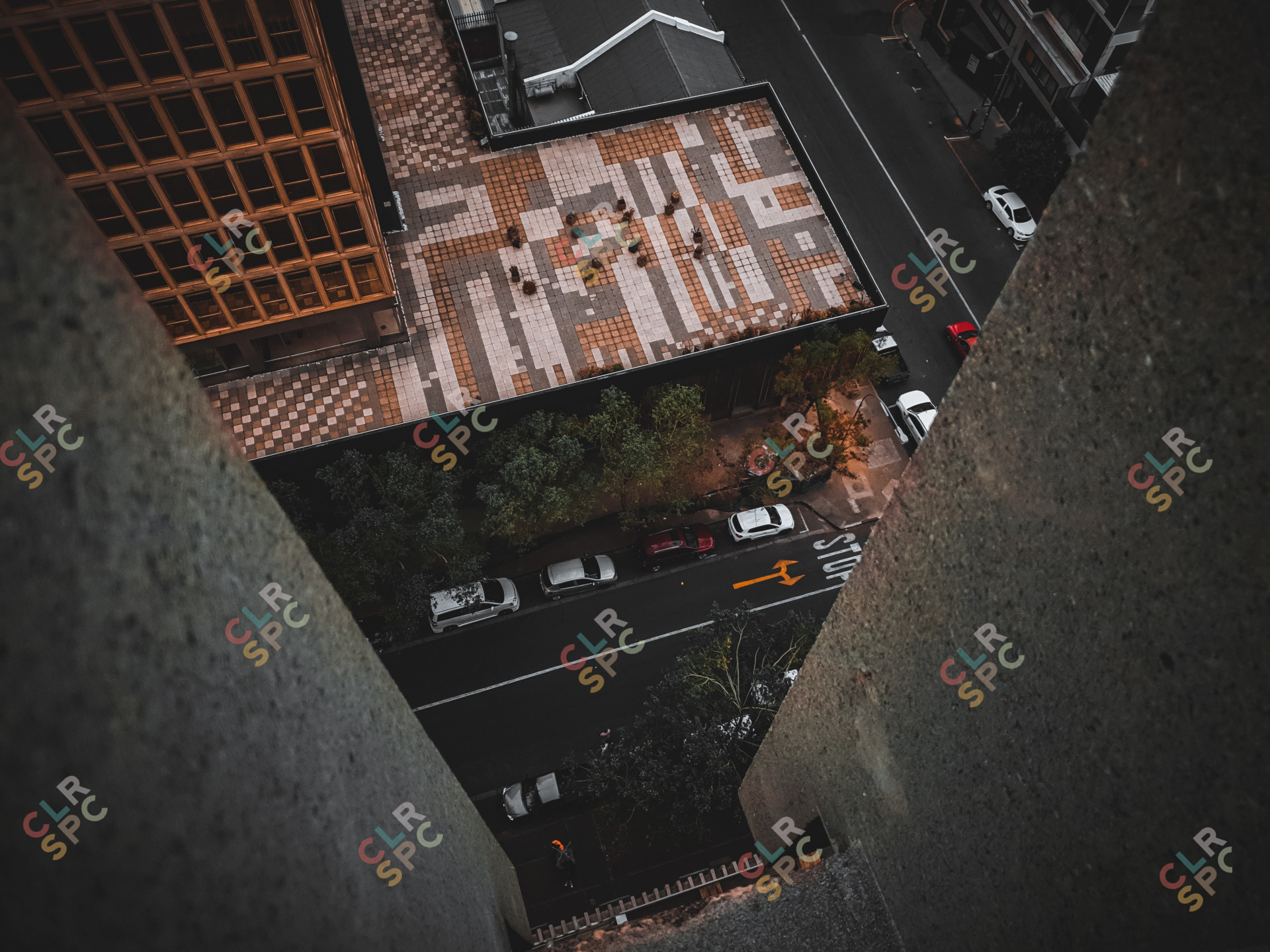 Street view from roof of building