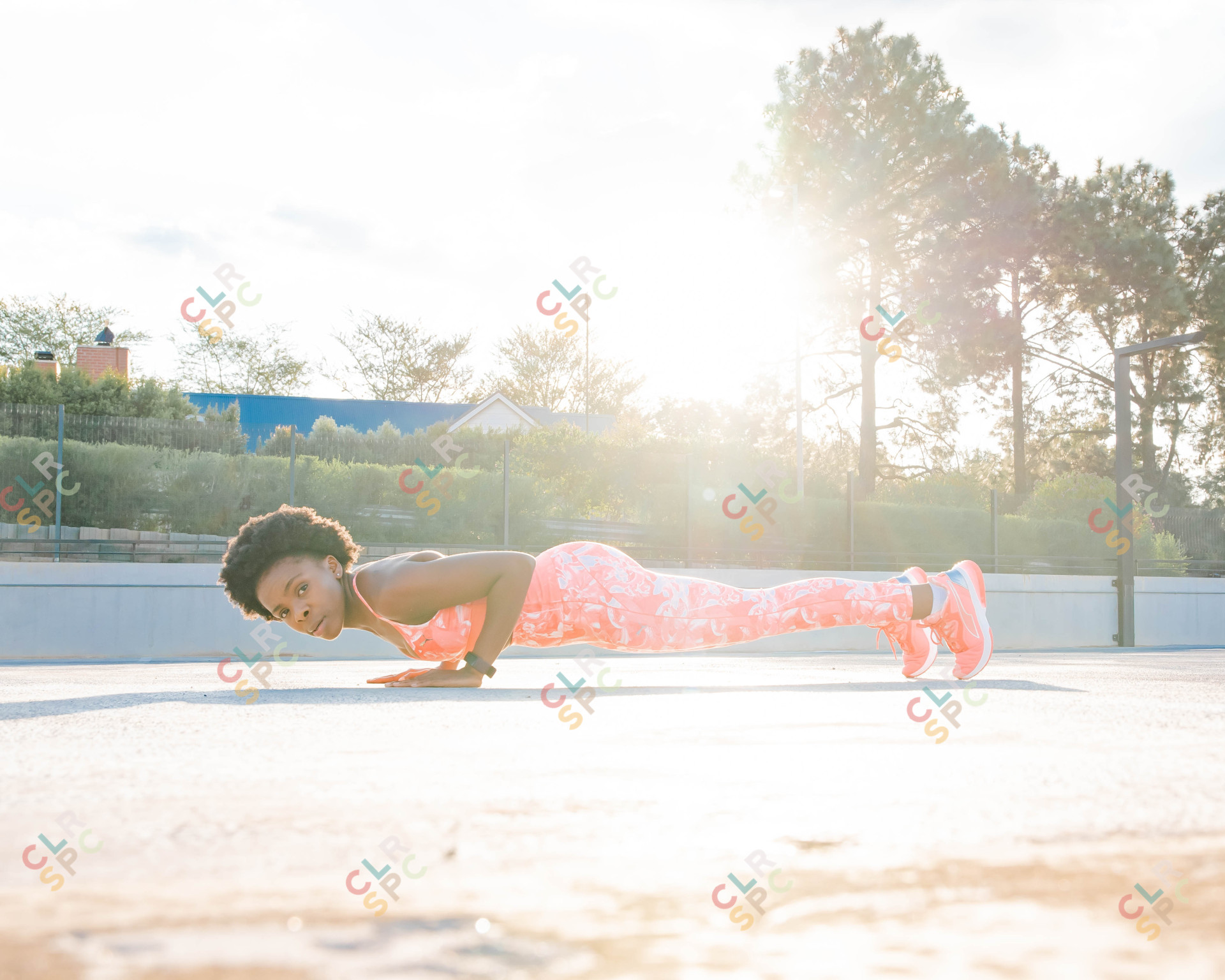 Black athlete doing push-up
